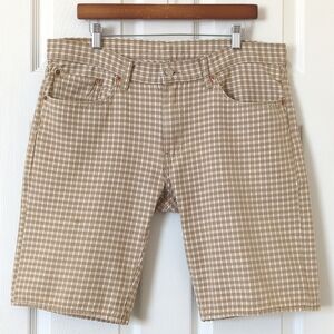 Levi's 504 Classic Checkered Plaid Regular Fit Jean Shorts Tan Brown White 38